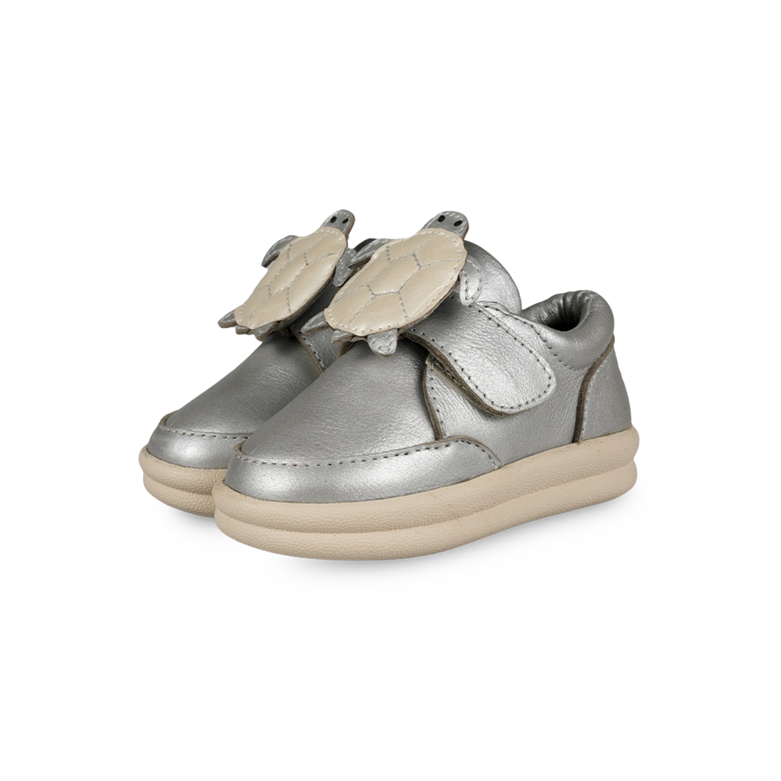 Nellu Sneakers | Shimmer Turtle | Silver Grey Metallic Leather