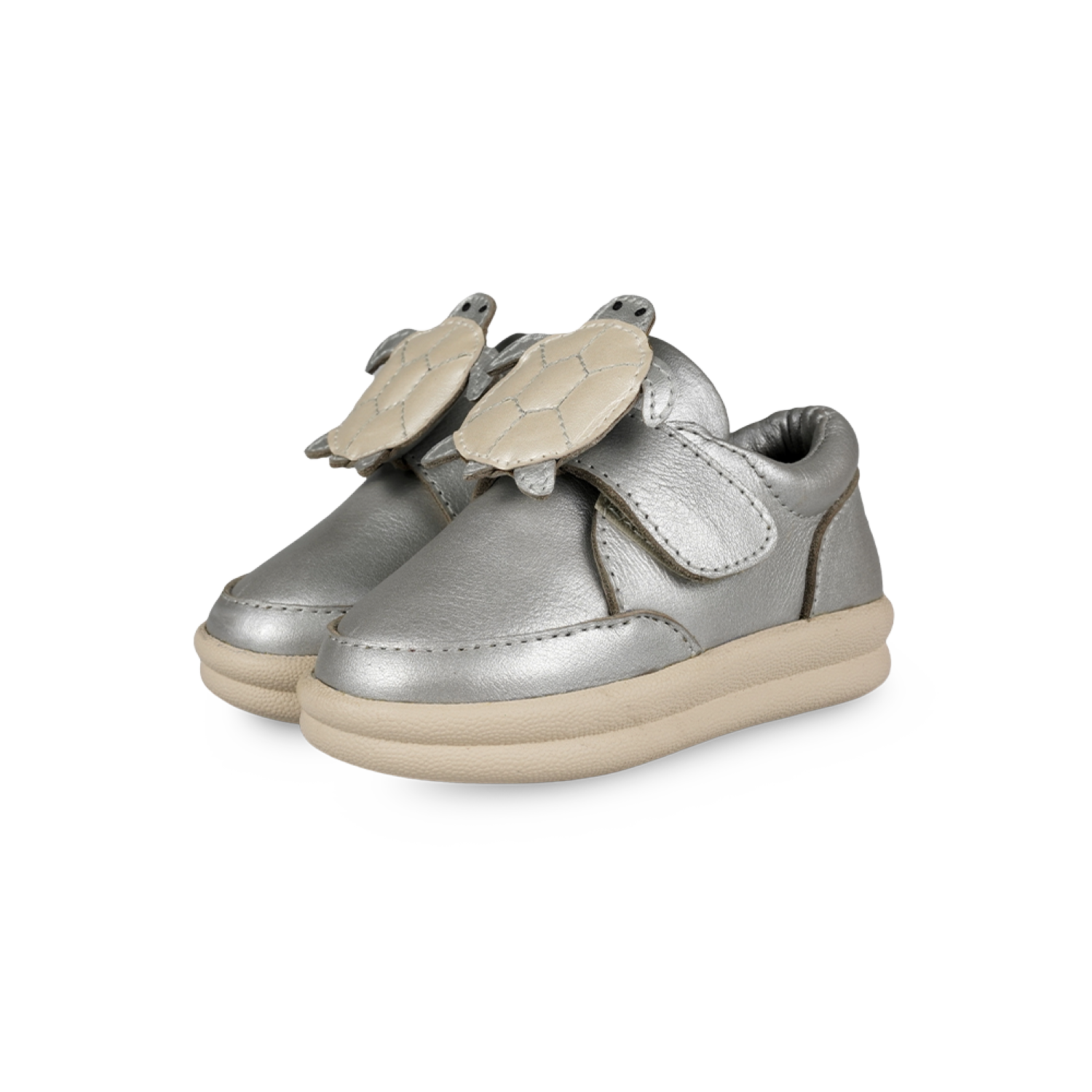 Nellu Sneakers | Shimmer Turtle | Silver Grey Metallic Leather