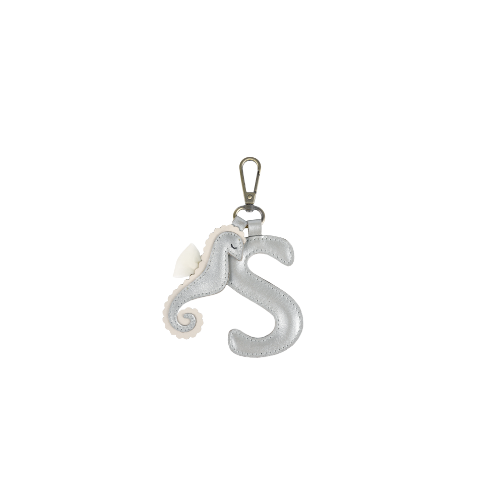 Alphabet Keychain Large | S | Silver Grey Metallic Leather