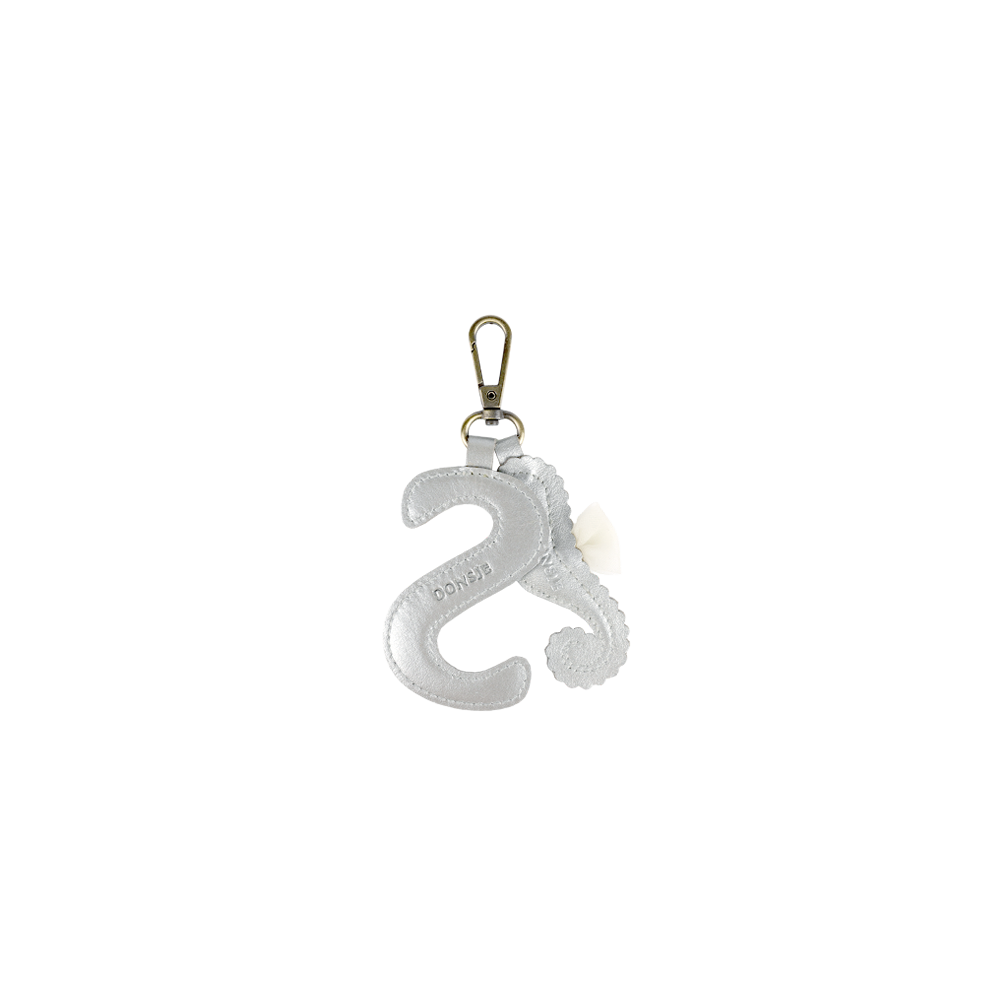 Alphabet Keychain Large | S | Silver Grey Metallic Leather
