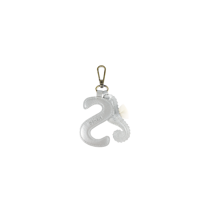 Alphabet Keychain Large | S | Silver Grey Metallic Leather