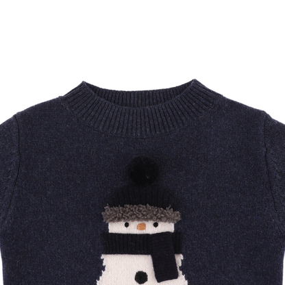 Denn Merino Wool Sweater | Snowman | Blue Marine Melange