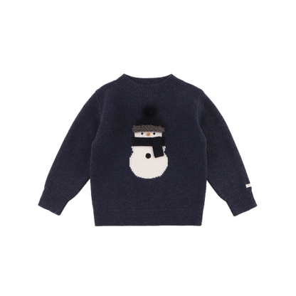 Denn Merino Wool Sweater | Snowman | Blue Marine Melange