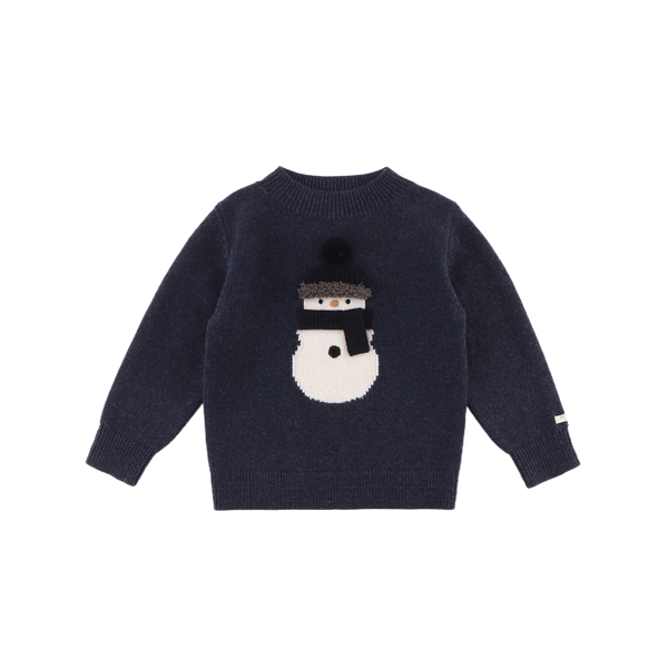 Denn Merino Wool Sweater | Snowman | Blue Marine Melange