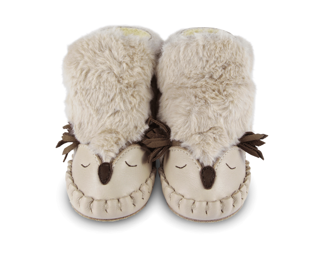Kapi Exclusive Booties | Owl | Light Beige Soft Faux Fur